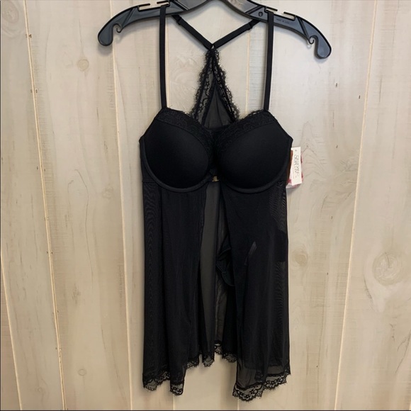 Gilligan & O’Malley Size Medium Black Sheer Intimate Push-Up Babydoll - Picture 2 of 7